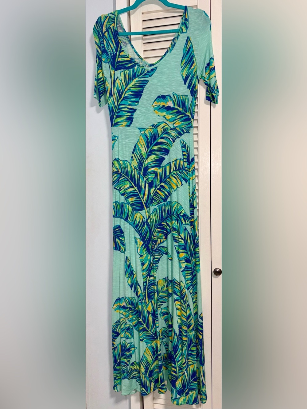 Tori Richard Honolulu Aqua Maxi dress,Blue,green/YellowTropical Print,likenew,S